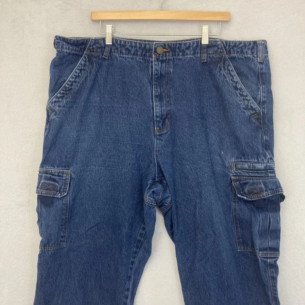 Vintage Scandia Woods Cropped Cargo Jeans Mens 43x24 Blue Workwear Utility Pants